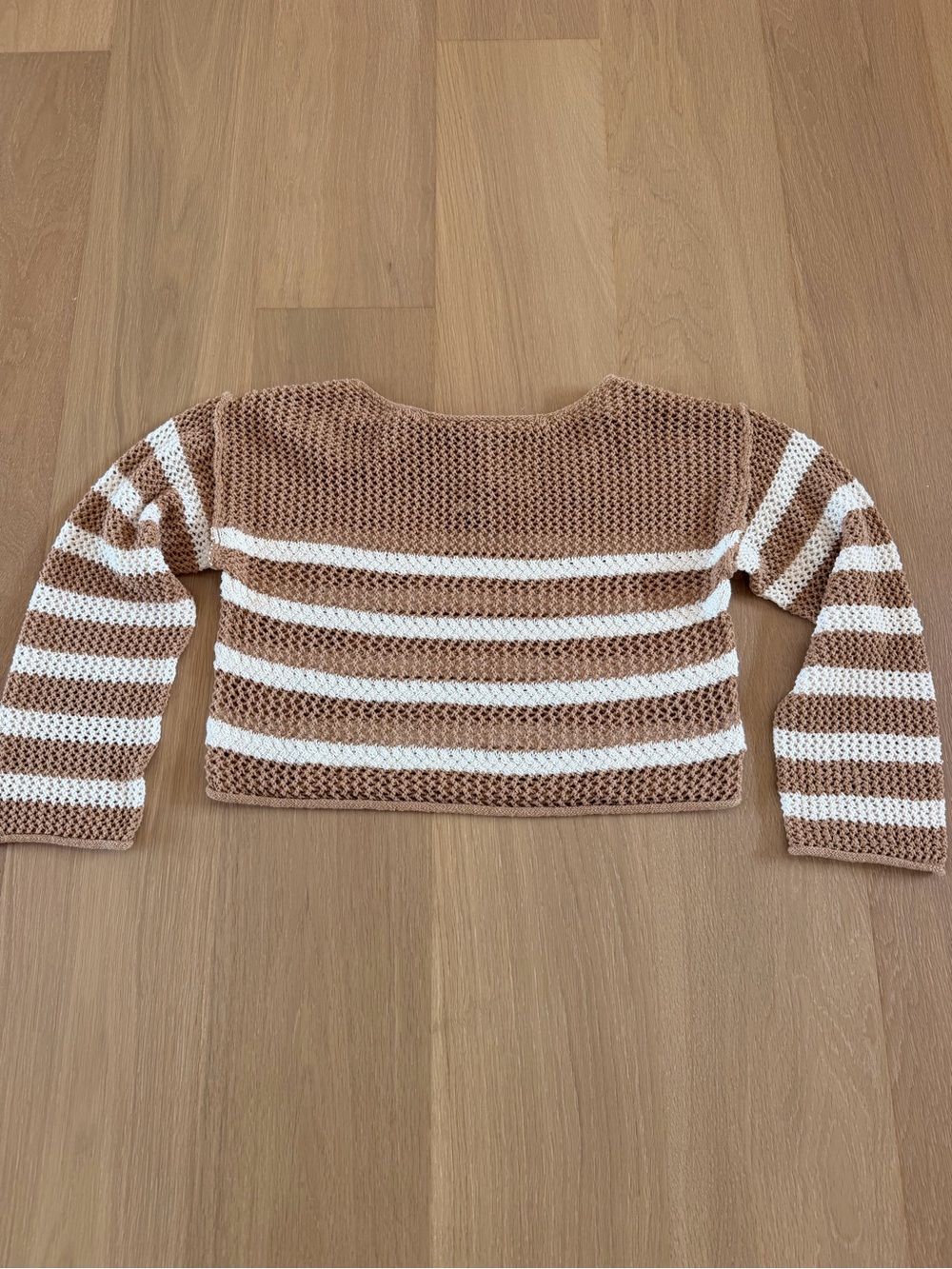 American Eagle Outfitters Cropped Striped Crewneck Sweater - Brown & White